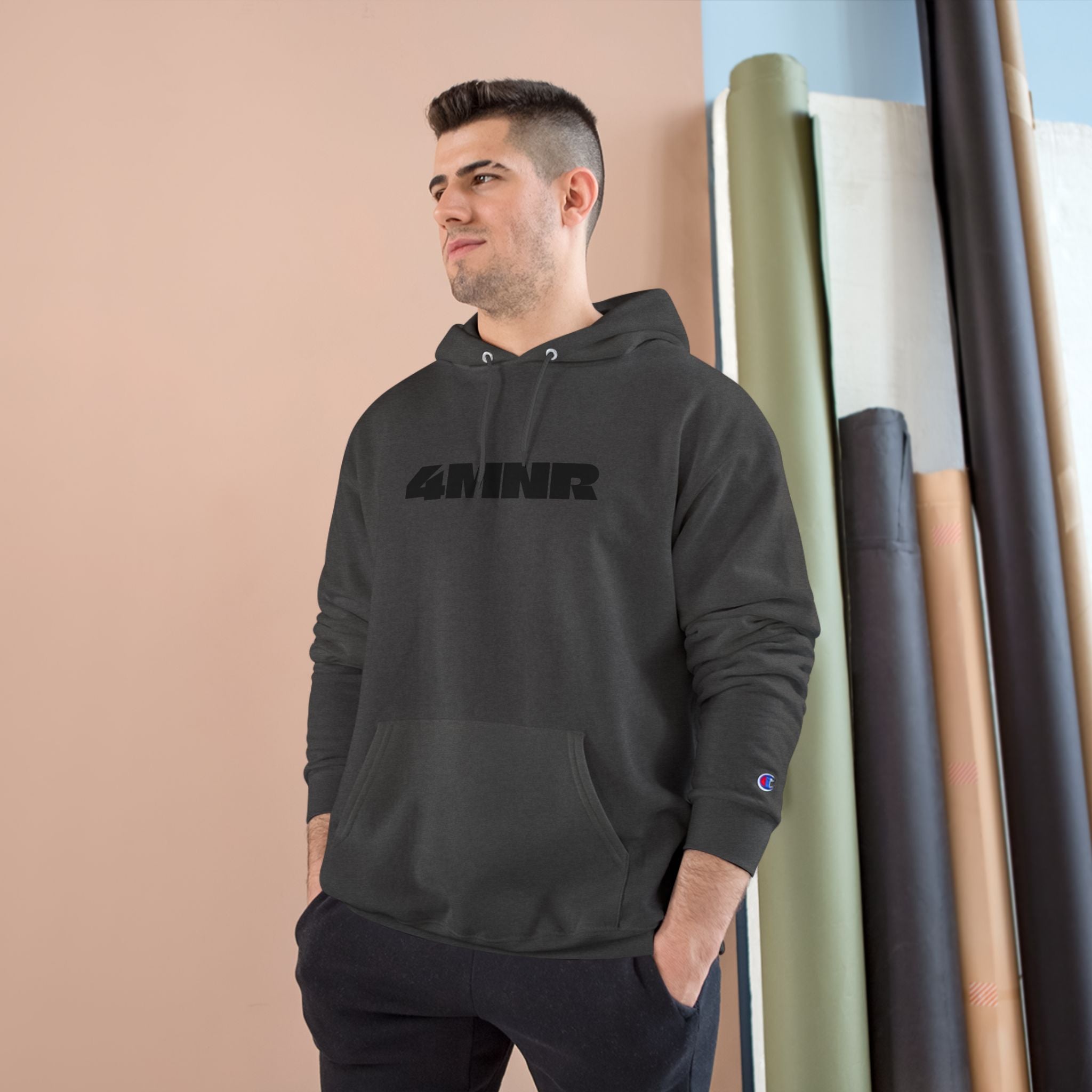 Black Embossed 'Champion' Hoodie - Minimal Streetwear Pullover