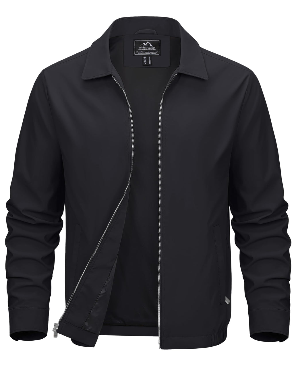 MAGCOMSEN Black Jacket Lightweight Windbreaker Spring Fall Jackets Zip Up Light Coat Business Casual Jacket with Pockets,S