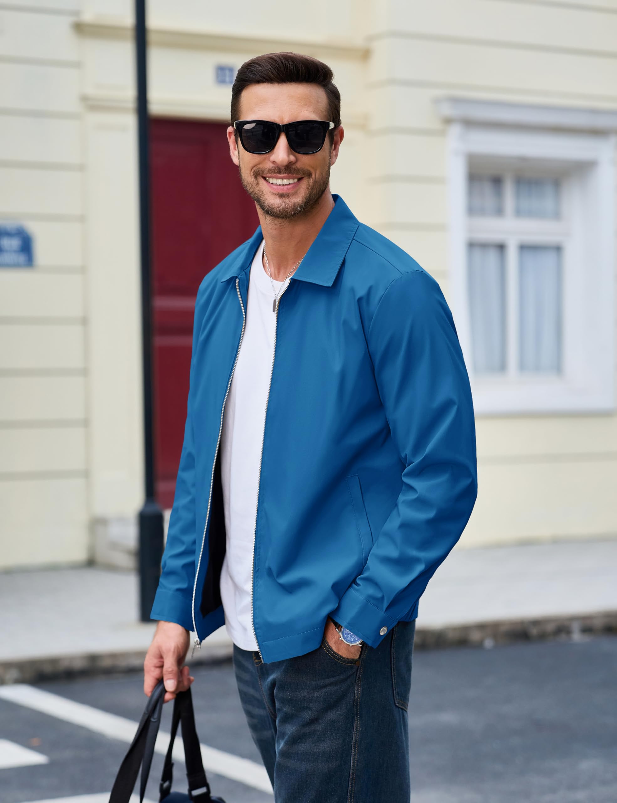 MAGCOMSEN Black Jacket Lightweight Windbreaker Spring Fall Jackets Zip Up Light Coat Business Casual Jacket with Pockets,S