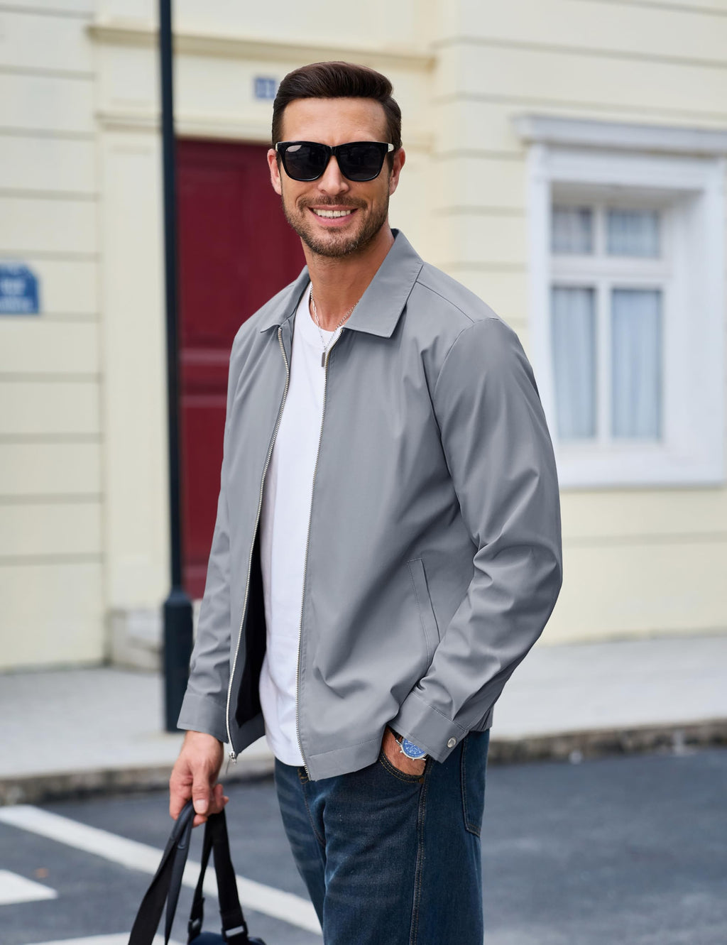 MAGCOMSEN Black Jacket Lightweight Windbreaker Spring Fall Jackets Zip Up Light Coat Business Casual Jacket with Pockets,S