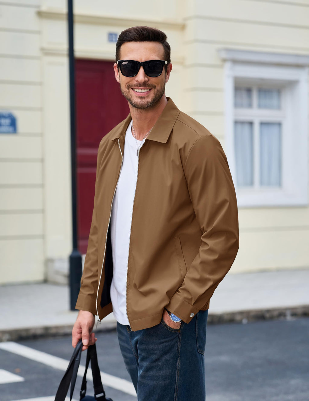 MAGCOMSEN Black Jacket Lightweight Windbreaker Spring Fall Jackets Zip Up Light Coat Business Casual Jacket with Pockets,S