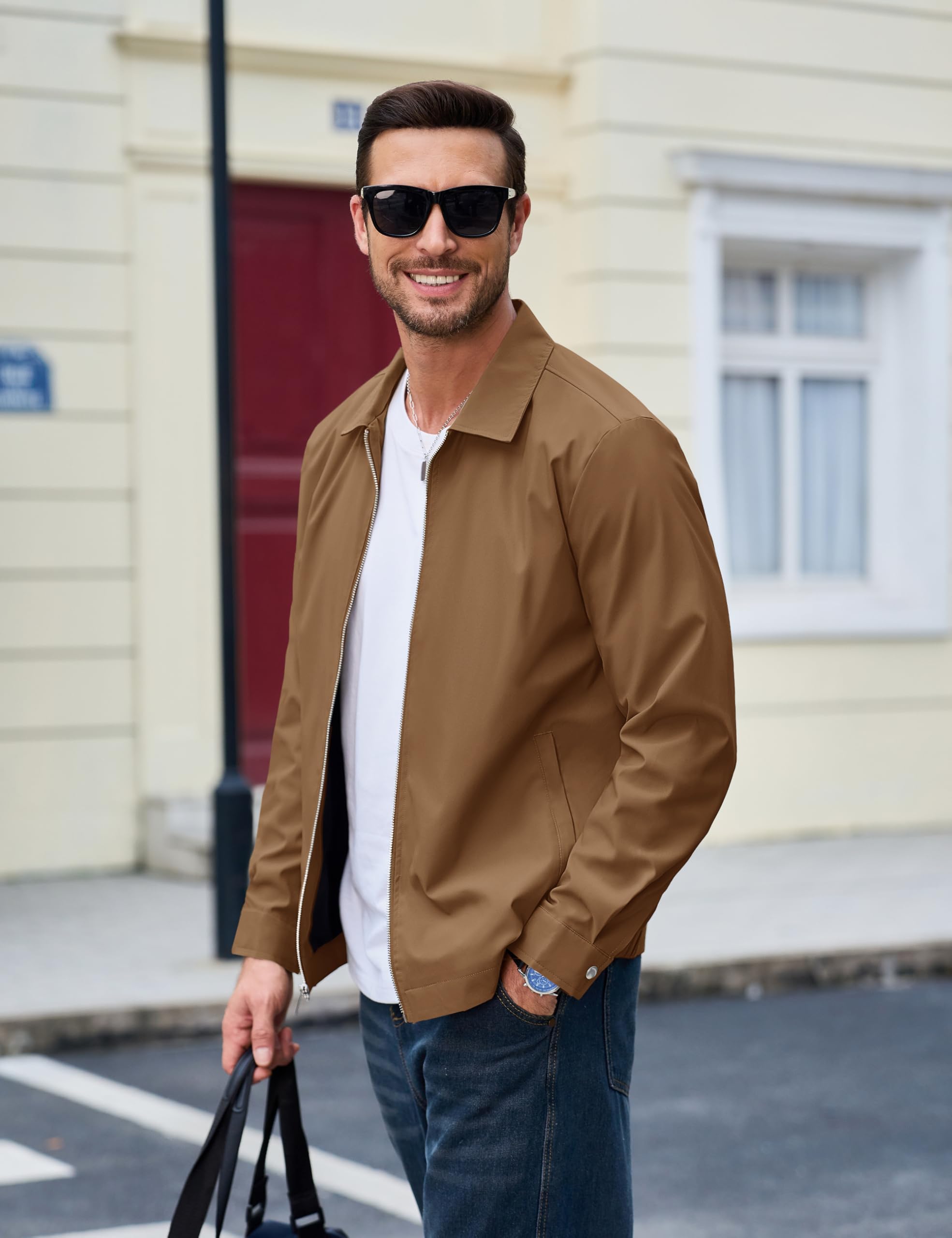 MAGCOMSEN Black Jacket Lightweight Windbreaker Spring Fall Jackets Zip Up Light Coat Business Casual Jacket with Pockets,S