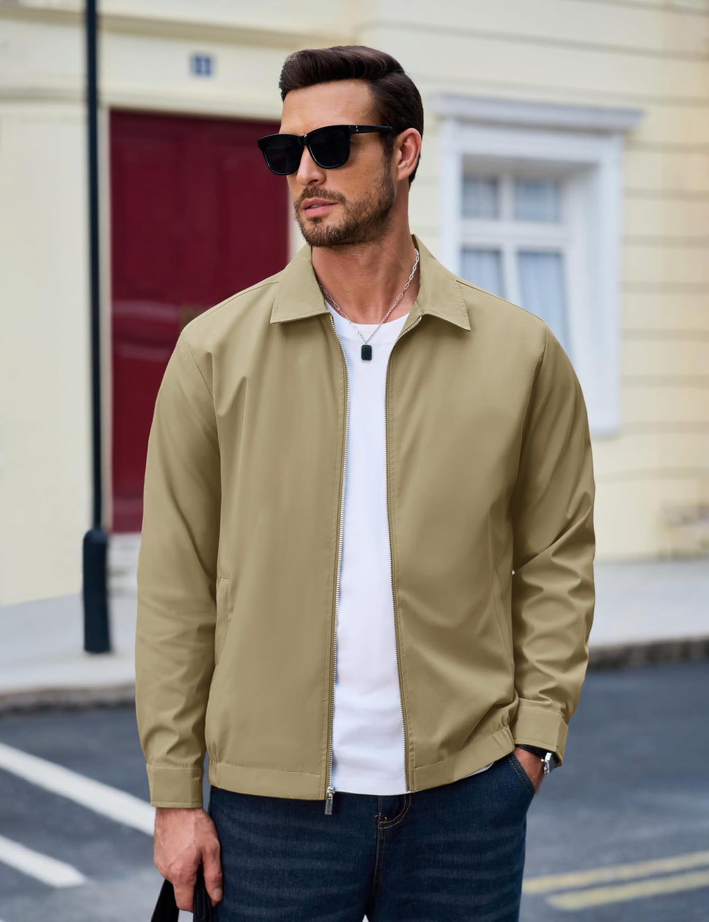 MAGCOMSEN Black Jacket Lightweight Windbreaker Spring Fall Jackets Zip Up Light Coat Business Casual Jacket with Pockets,S