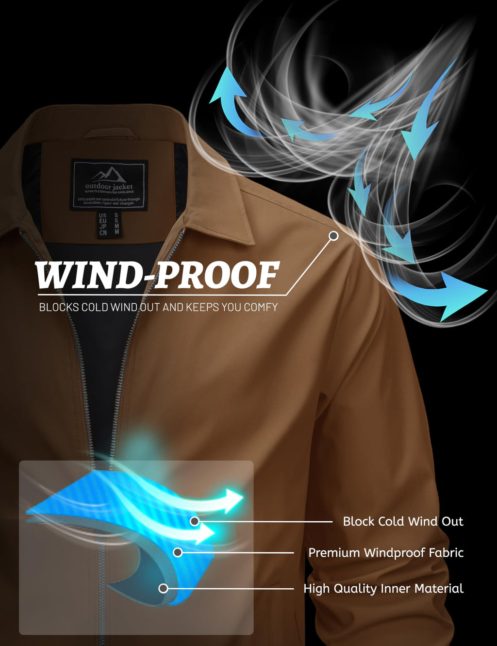 MAGCOMSEN Black Jacket Lightweight Windbreaker Spring Fall Jackets Zip Up Light Coat Business Casual Jacket with Pockets,S