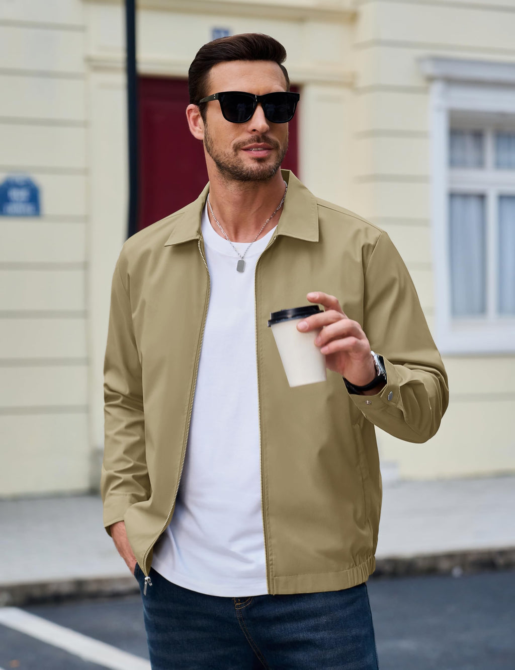 MAGCOMSEN Black Jacket Lightweight Windbreaker Spring Fall Jackets Zip Up Light Coat Business Casual Jacket with Pockets,S