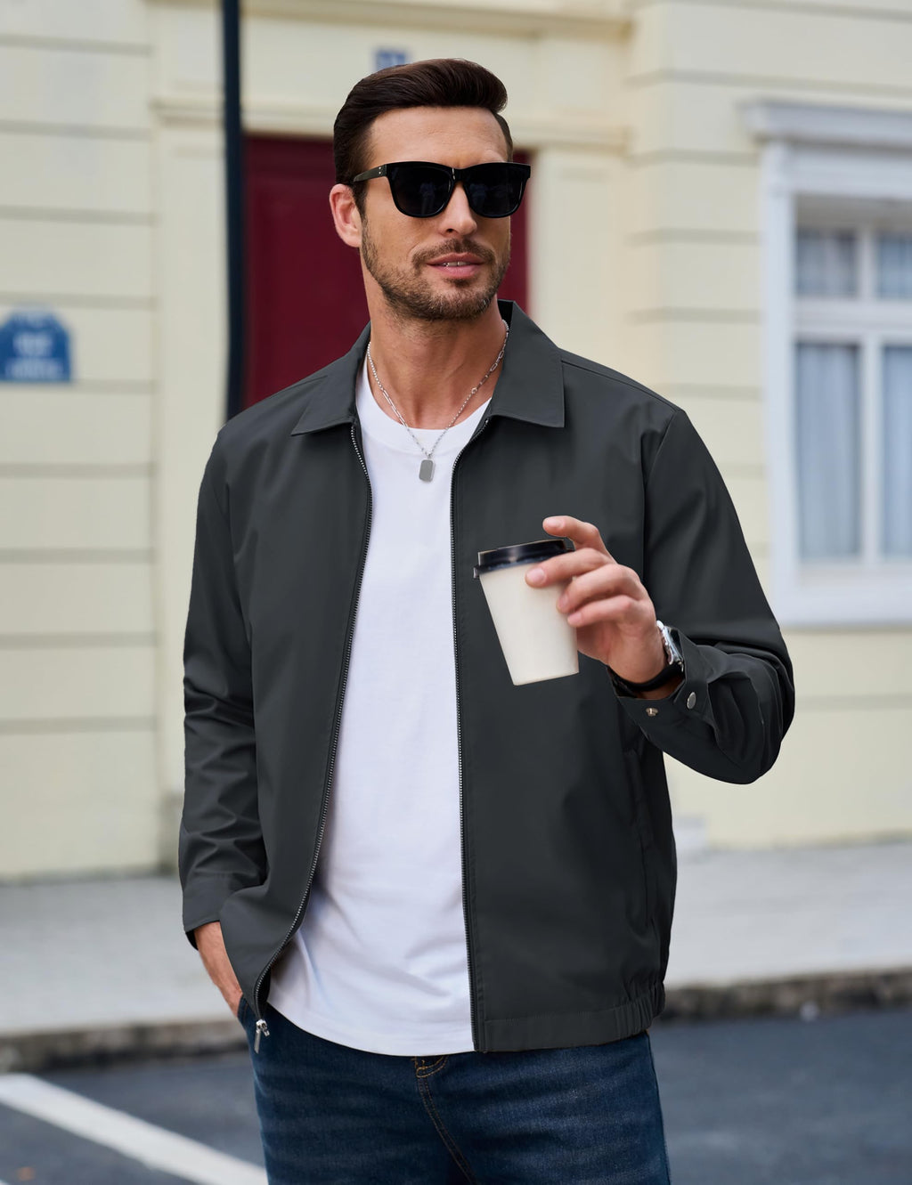 MAGCOMSEN Black Jacket Lightweight Windbreaker Spring Fall Jackets Zip Up Light Coat Business Casual Jacket with Pockets,S