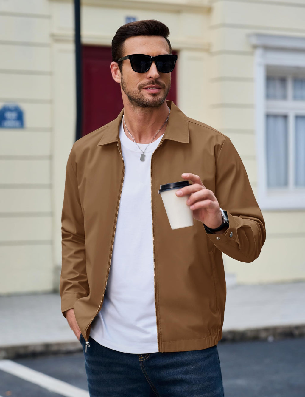 MAGCOMSEN Black Jacket Lightweight Windbreaker Spring Fall Jackets Zip Up Light Coat Business Casual Jacket with Pockets,S