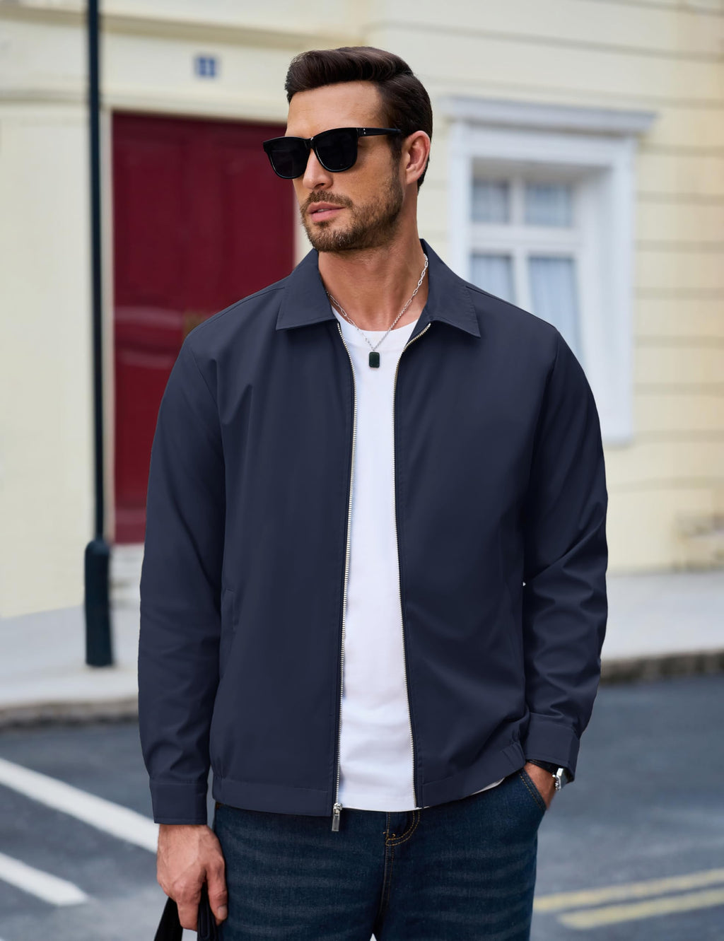 MAGCOMSEN Black Jacket Lightweight Windbreaker Spring Fall Jackets Zip Up Light Coat Business Casual Jacket with Pockets,S