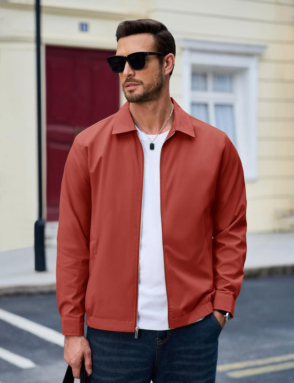 MAGCOMSEN Black Jacket Lightweight Windbreaker Spring Fall Jackets Zip Up Light Coat Business Casual Jacket with Pockets,S