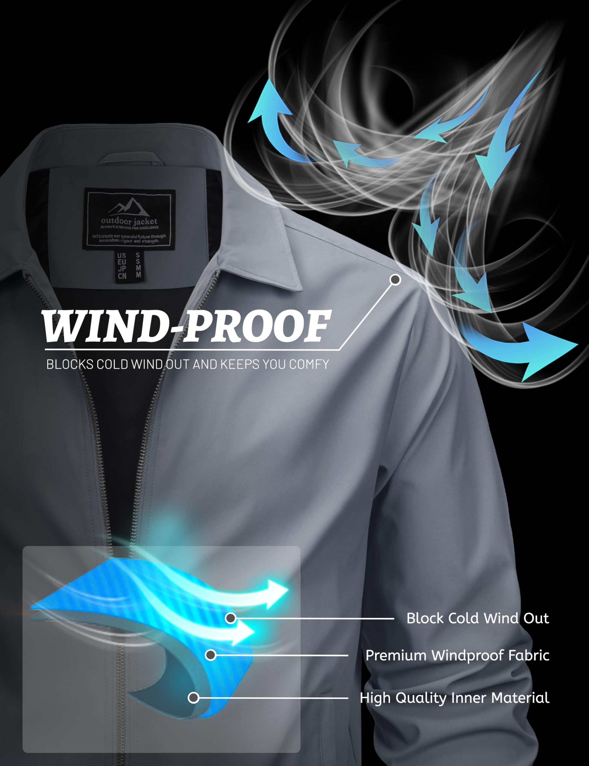 MAGCOMSEN Black Jacket Lightweight Windbreaker Spring Fall Jackets Zip Up Light Coat Business Casual Jacket with Pockets,S