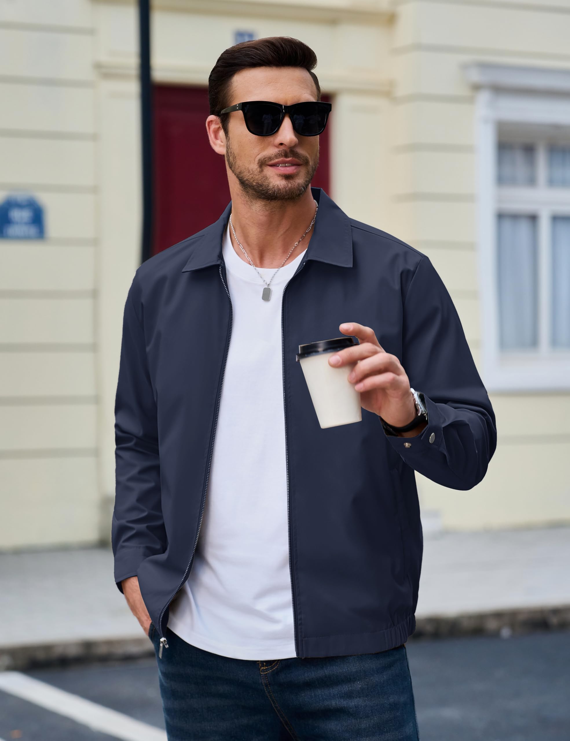 MAGCOMSEN Black Jacket Lightweight Windbreaker Spring Fall Jackets Zip Up Light Coat Business Casual Jacket with Pockets,S