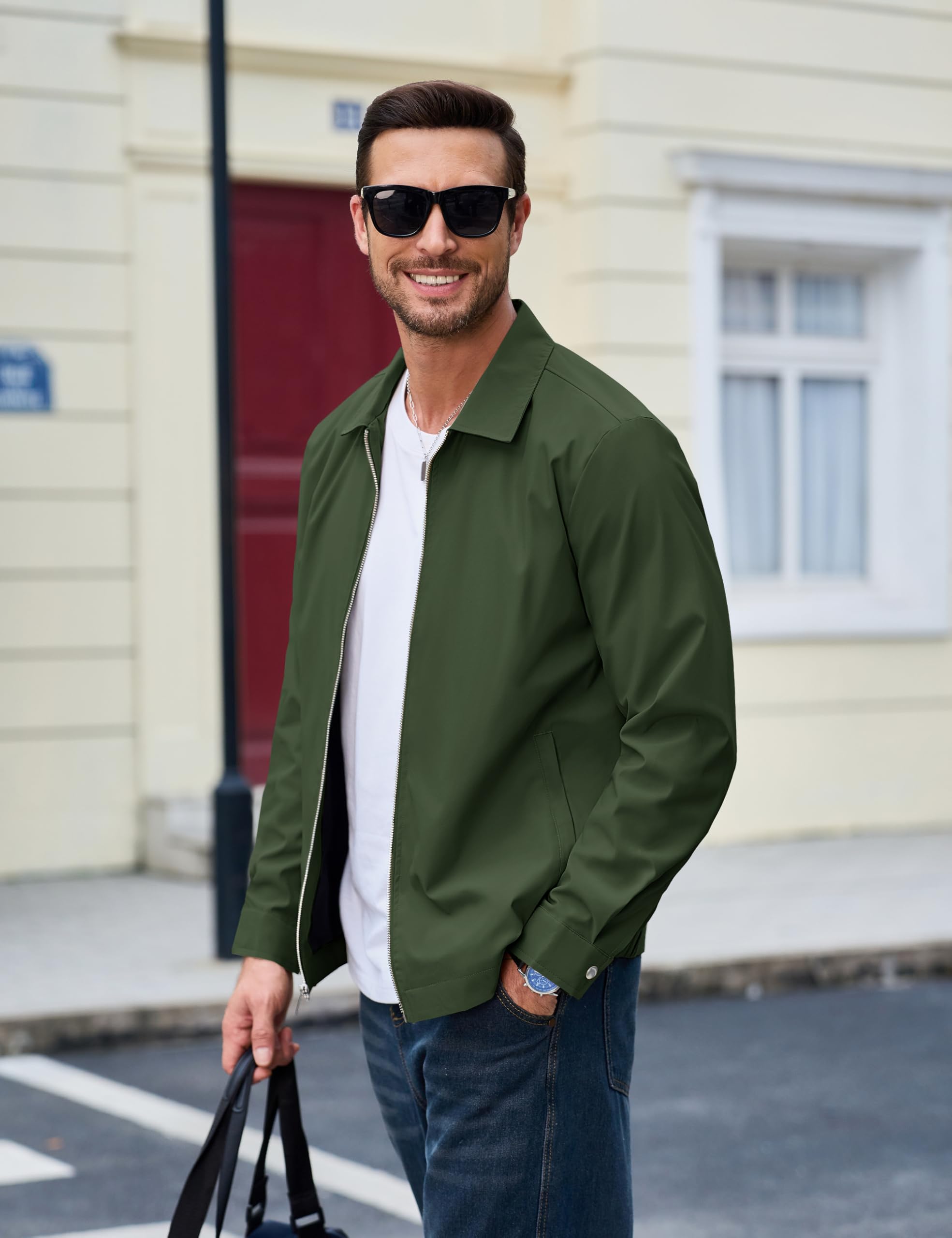 MAGCOMSEN Black Jacket Lightweight Windbreaker Spring Fall Jackets Zip Up Light Coat Business Casual Jacket with Pockets,S