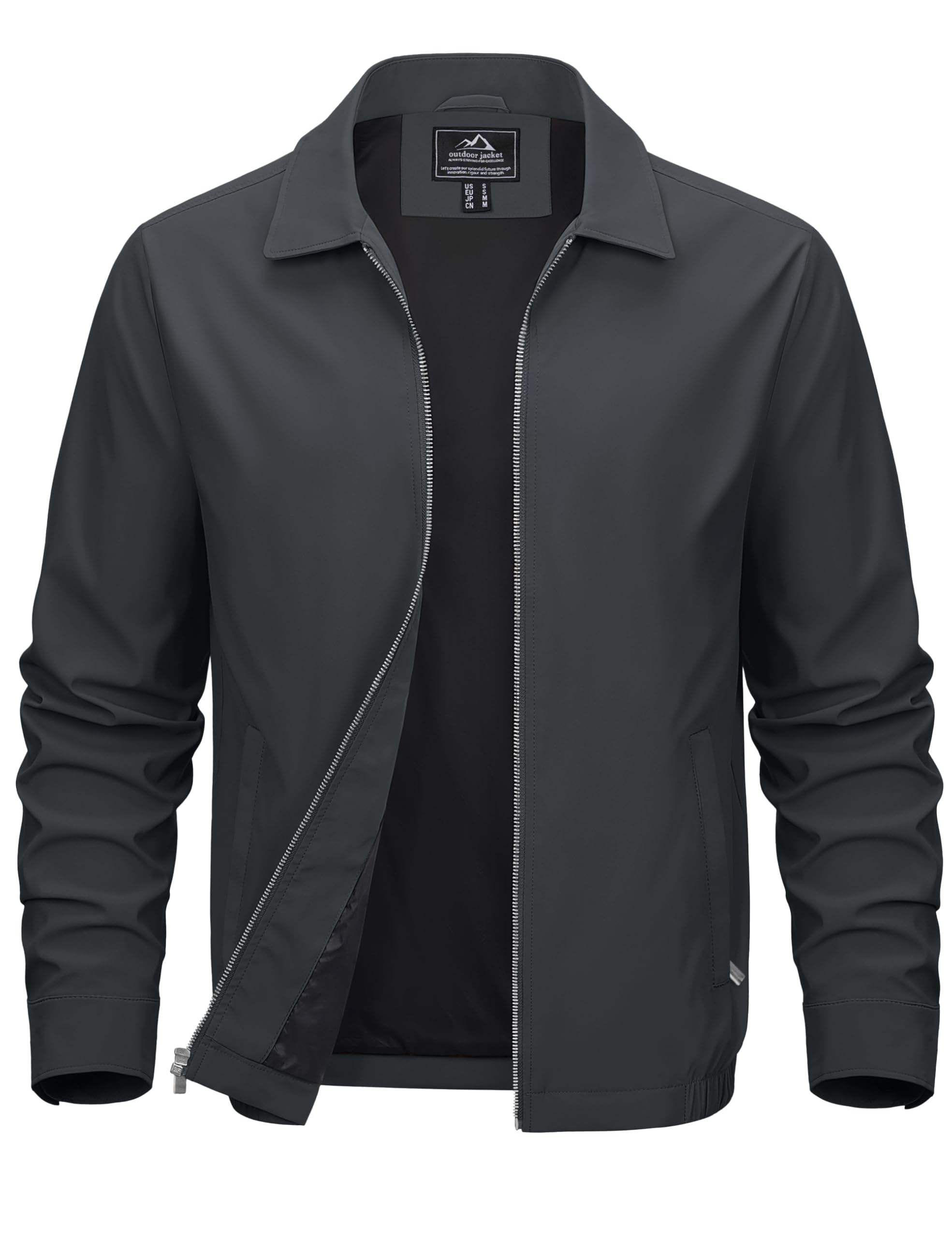 MAGCOMSEN Black Jacket Lightweight Windbreaker Spring Fall Jackets Zip Up Light Coat Business Casual Jacket with Pockets,S