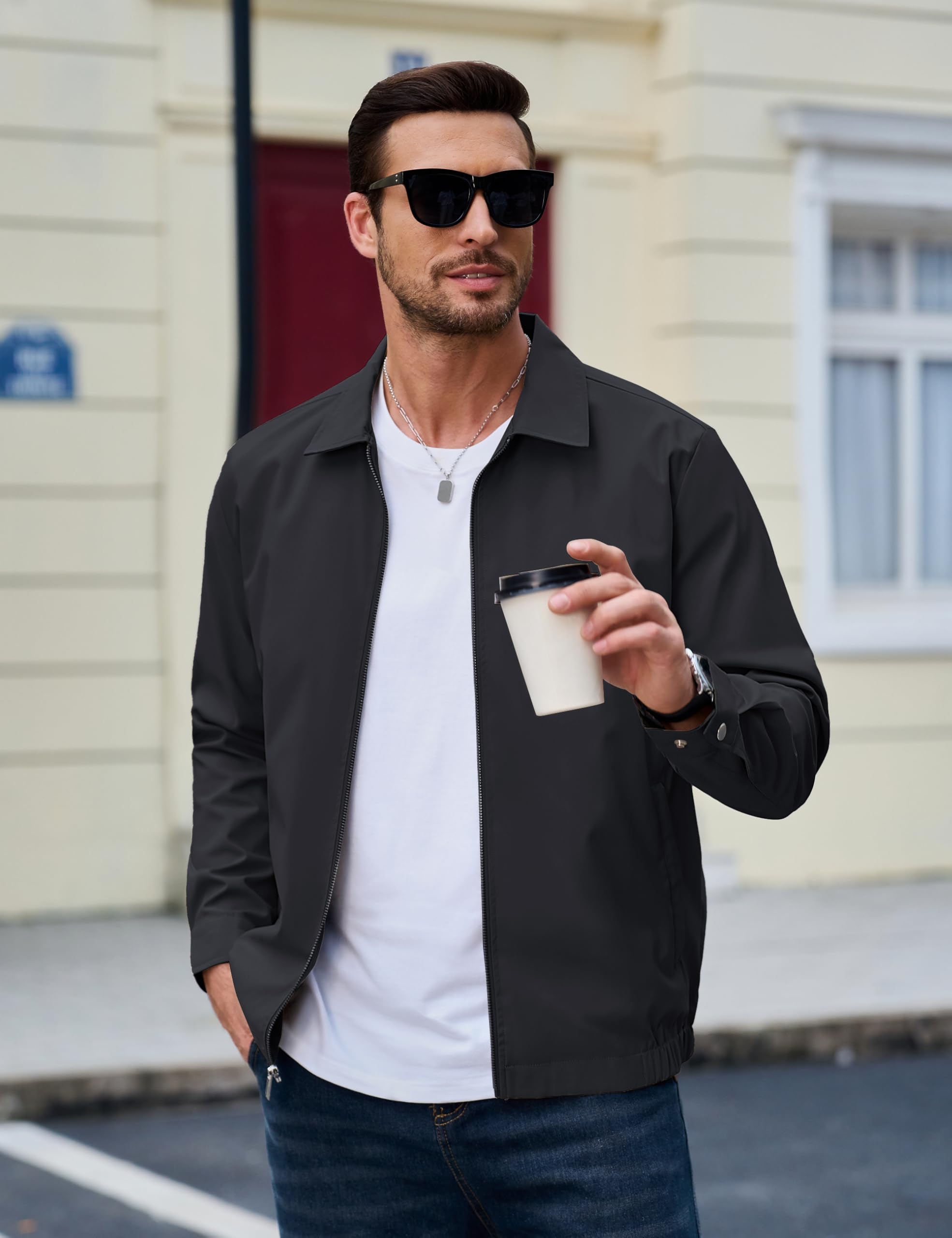 MAGCOMSEN Black Jacket Lightweight Windbreaker Spring Fall Jackets Zip Up Light Coat Business Casual Jacket with Pockets,S