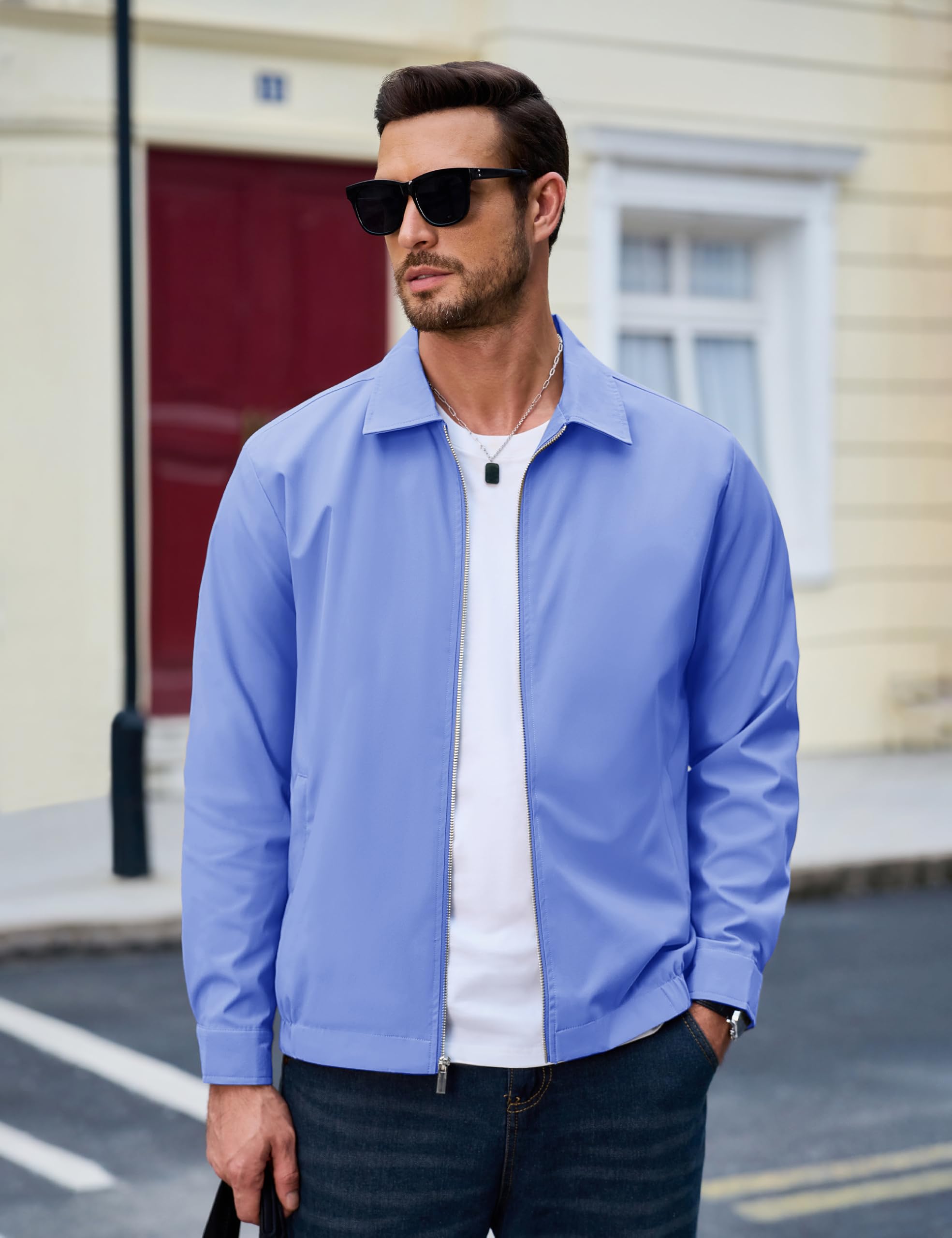 MAGCOMSEN Black Jacket Lightweight Windbreaker Spring Fall Jackets Zip Up Light Coat Business Casual Jacket with Pockets,S