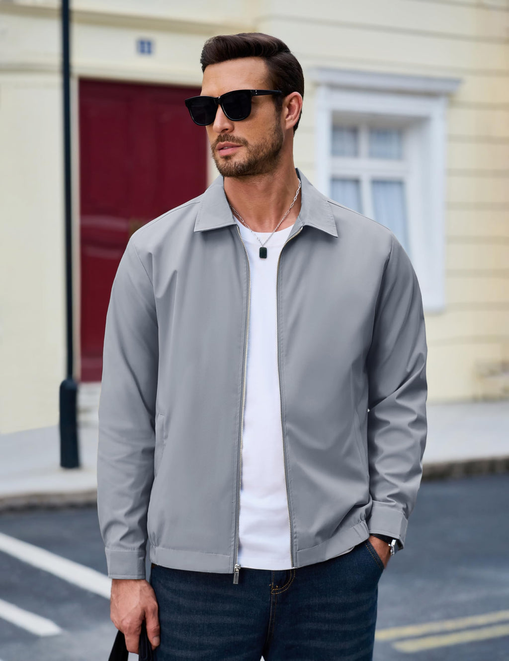 MAGCOMSEN Black Jacket Lightweight Windbreaker Spring Fall Jackets Zip Up Light Coat Business Casual Jacket with Pockets,S