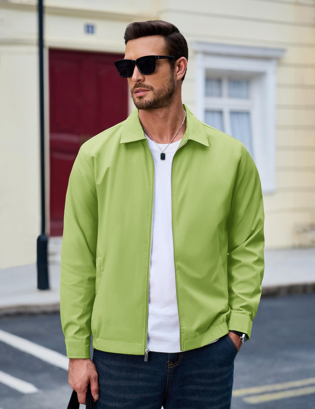 MAGCOMSEN Black Jacket Lightweight Windbreaker Spring Fall Jackets Zip Up Light Coat Business Casual Jacket with Pockets,S