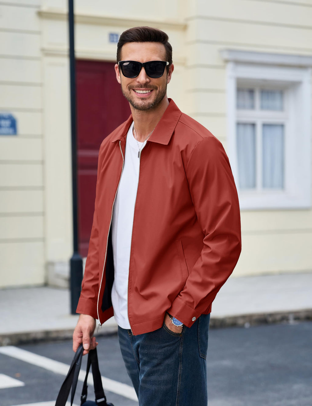 MAGCOMSEN Black Jacket Lightweight Windbreaker Spring Fall Jackets Zip Up Light Coat Business Casual Jacket with Pockets,S