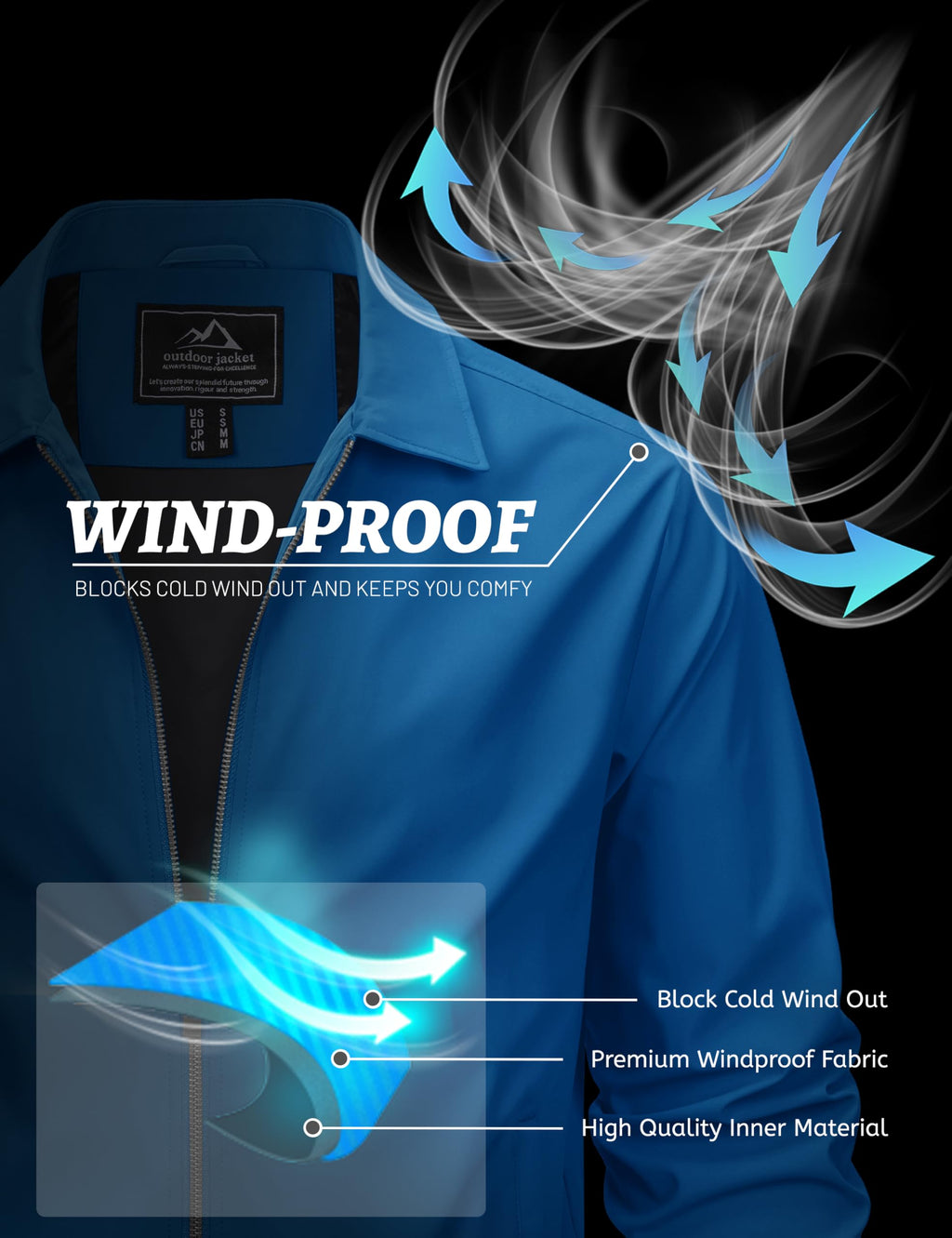 MAGCOMSEN Black Jacket Lightweight Windbreaker Spring Fall Jackets Zip Up Light Coat Business Casual Jacket with Pockets,S