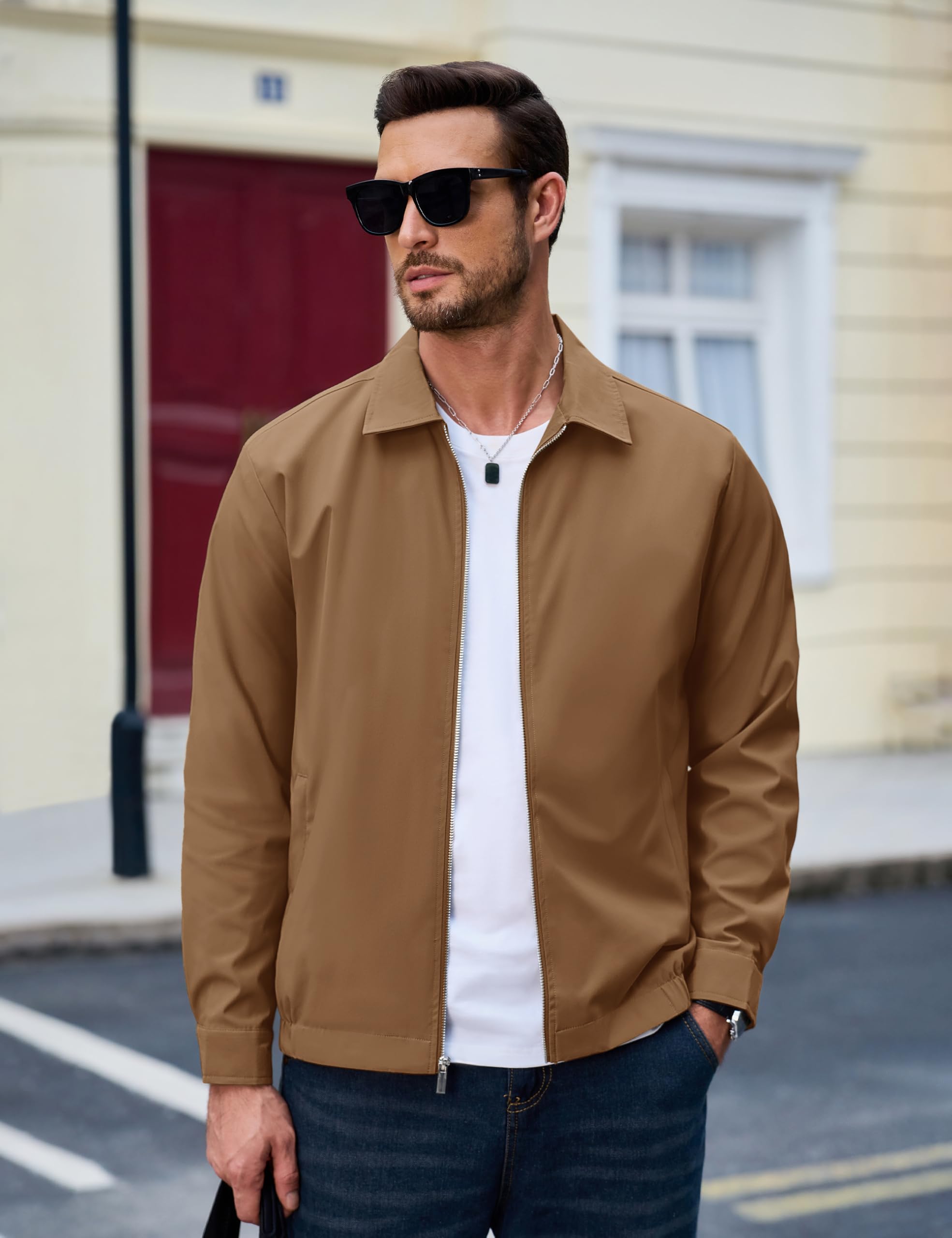 MAGCOMSEN Black Jacket Lightweight Windbreaker Spring Fall Jackets Zip Up Light Coat Business Casual Jacket with Pockets,S