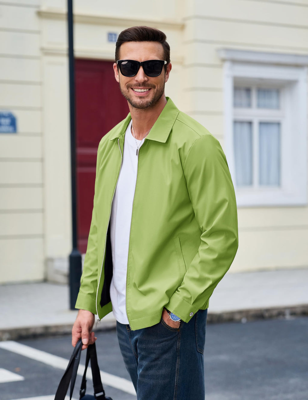 MAGCOMSEN Black Jacket Lightweight Windbreaker Spring Fall Jackets Zip Up Light Coat Business Casual Jacket with Pockets,S