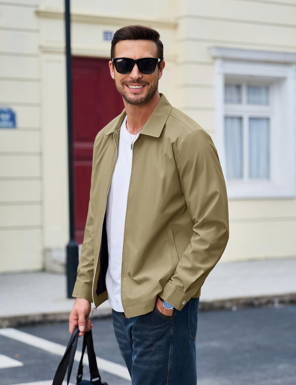 MAGCOMSEN Black Jacket Lightweight Windbreaker Spring Fall Jackets Zip Up Light Coat Business Casual Jacket with Pockets,S