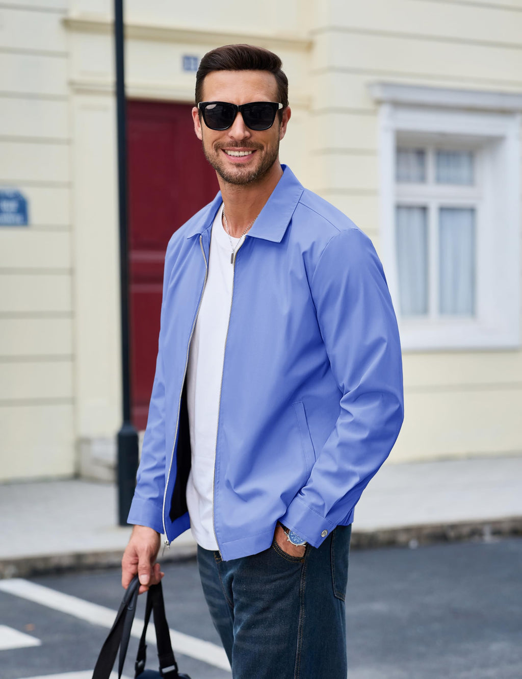 MAGCOMSEN Black Jacket Lightweight Windbreaker Spring Fall Jackets Zip Up Light Coat Business Casual Jacket with Pockets,S