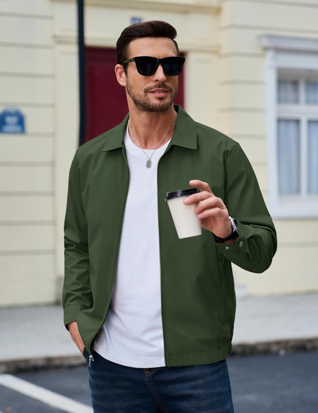 MAGCOMSEN Black Jacket Lightweight Windbreaker Spring Fall Jackets Zip Up Light Coat Business Casual Jacket with Pockets,S