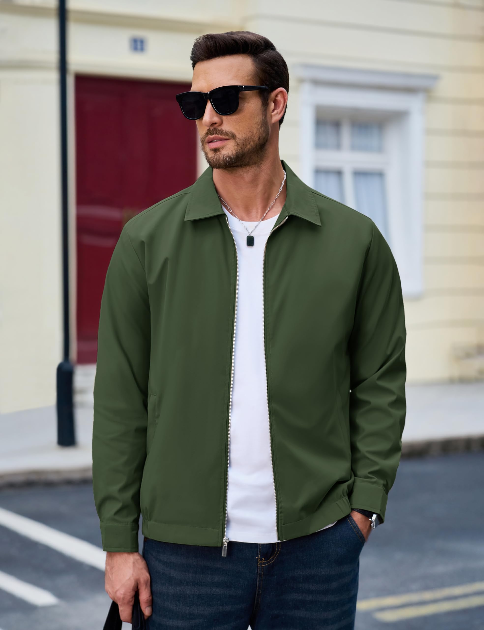 MAGCOMSEN Black Jacket Lightweight Windbreaker Spring Fall Jackets Zip Up Light Coat Business Casual Jacket with Pockets,S