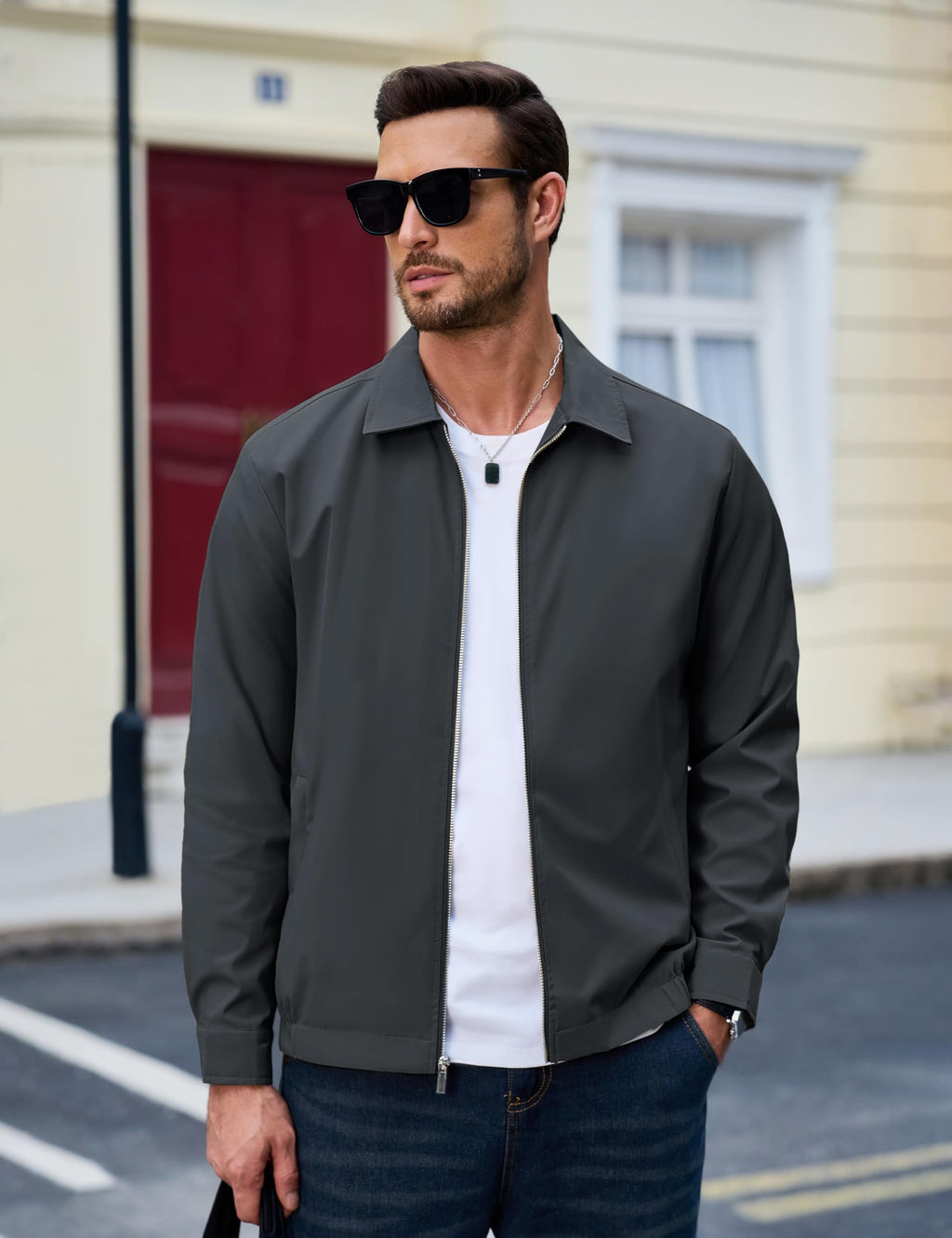 MAGCOMSEN Black Jacket Lightweight Windbreaker Spring Fall Jackets Zip Up Light Coat Business Casual Jacket with Pockets,S