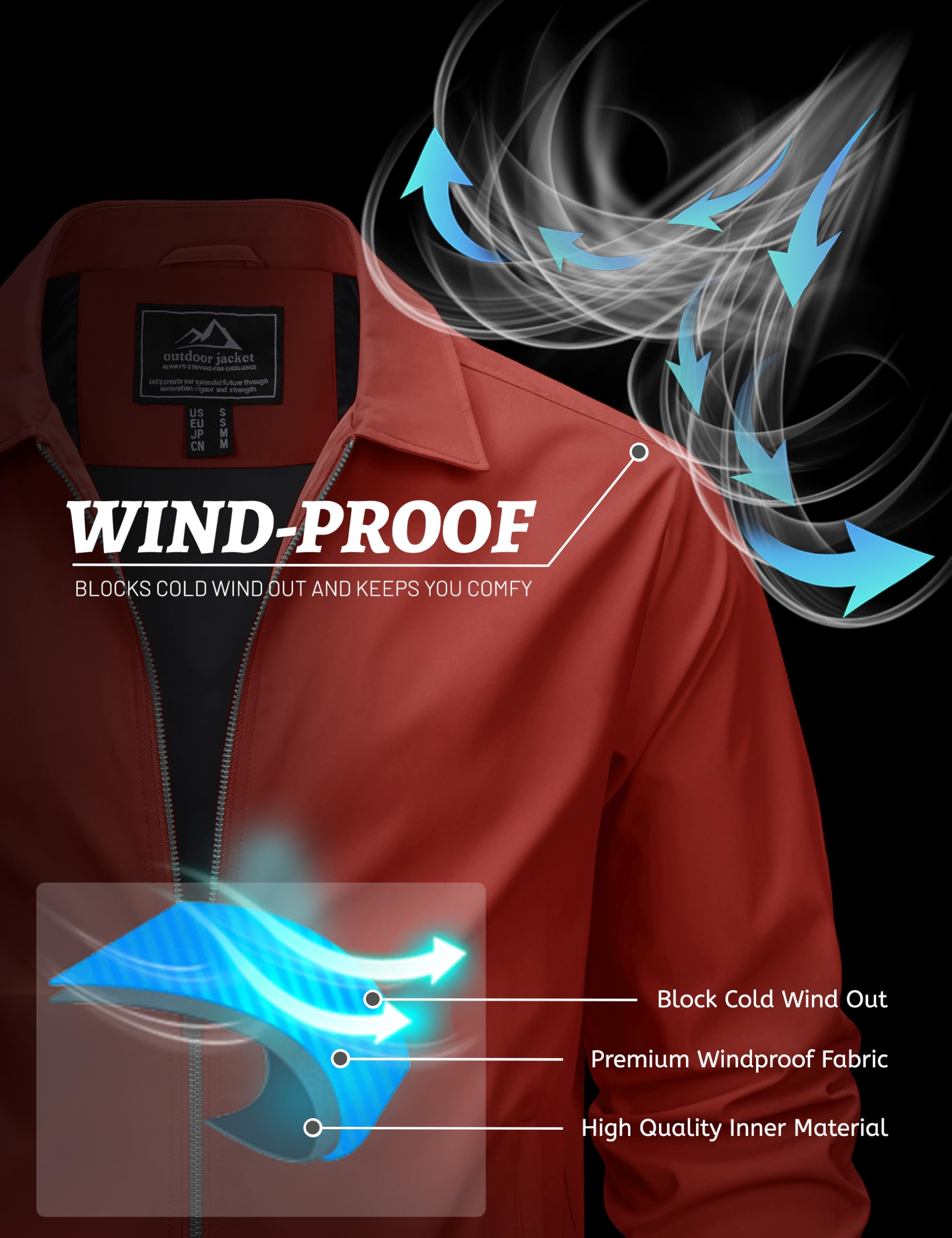 MAGCOMSEN Black Jacket Lightweight Windbreaker Spring Fall Jackets Zip Up Light Coat Business Casual Jacket with Pockets,S