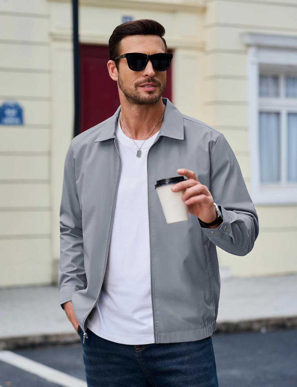 MAGCOMSEN Black Jacket Lightweight Windbreaker Spring Fall Jackets Zip Up Light Coat Business Casual Jacket with Pockets,S