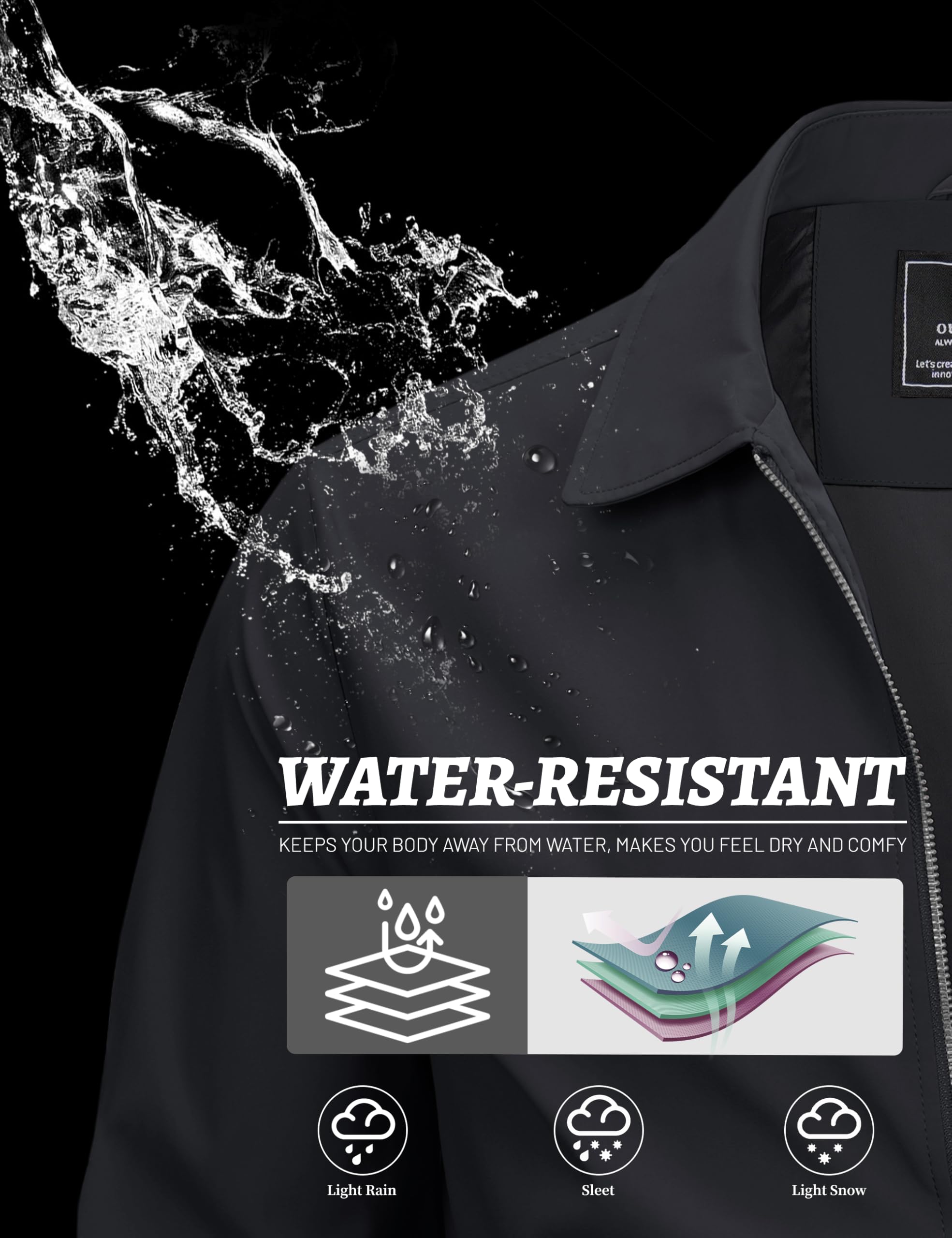 MAGCOMSEN Black Jacket Lightweight Windbreaker Spring Fall Jackets Zip Up Light Coat Business Casual Jacket with Pockets,S