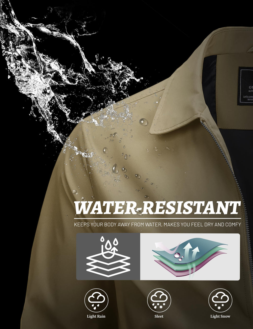 MAGCOMSEN Black Jacket Lightweight Windbreaker Spring Fall Jackets Zip Up Light Coat Business Casual Jacket with Pockets,S