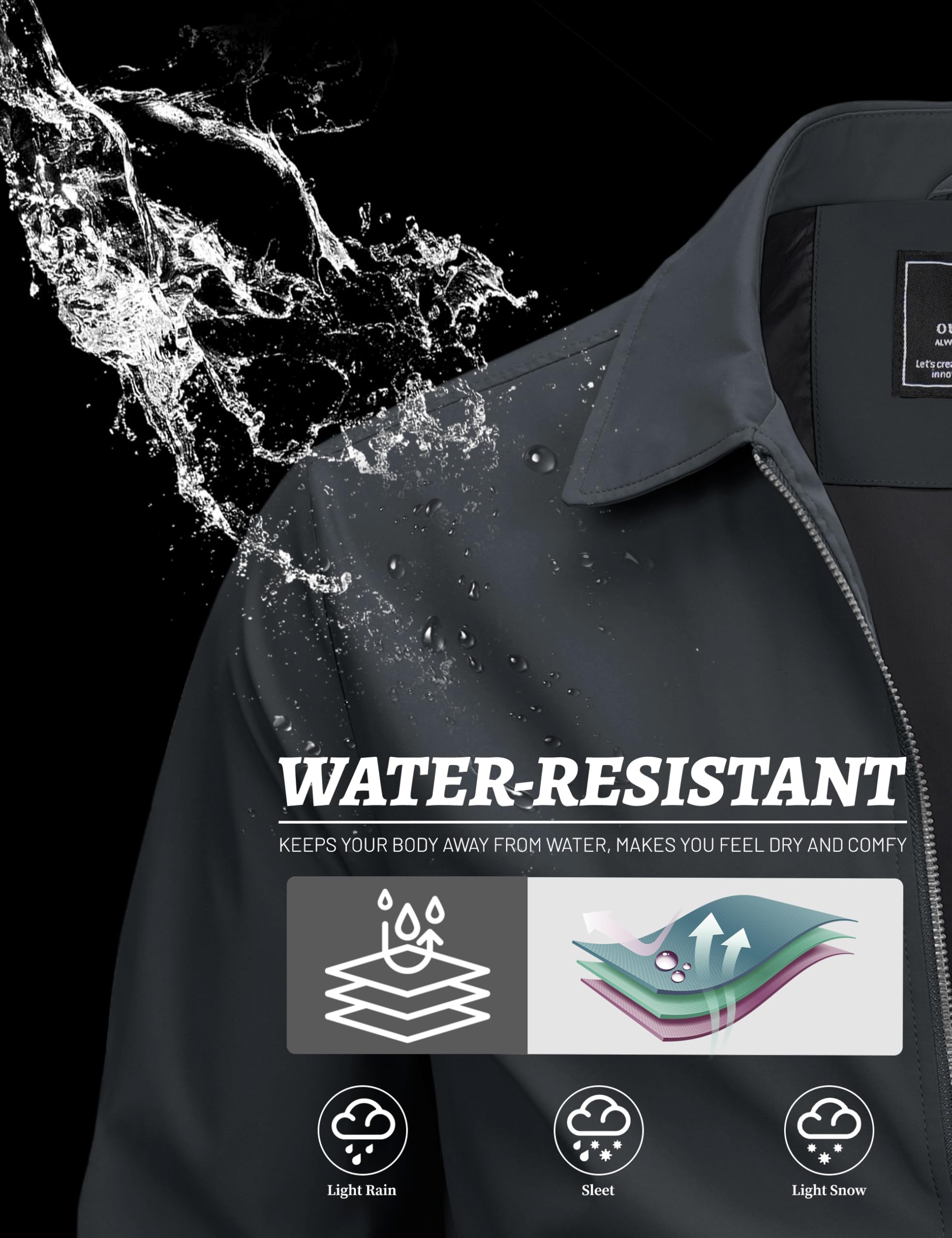 MAGCOMSEN Black Jacket Lightweight Windbreaker Spring Fall Jackets Zip Up Light Coat Business Casual Jacket with Pockets,S