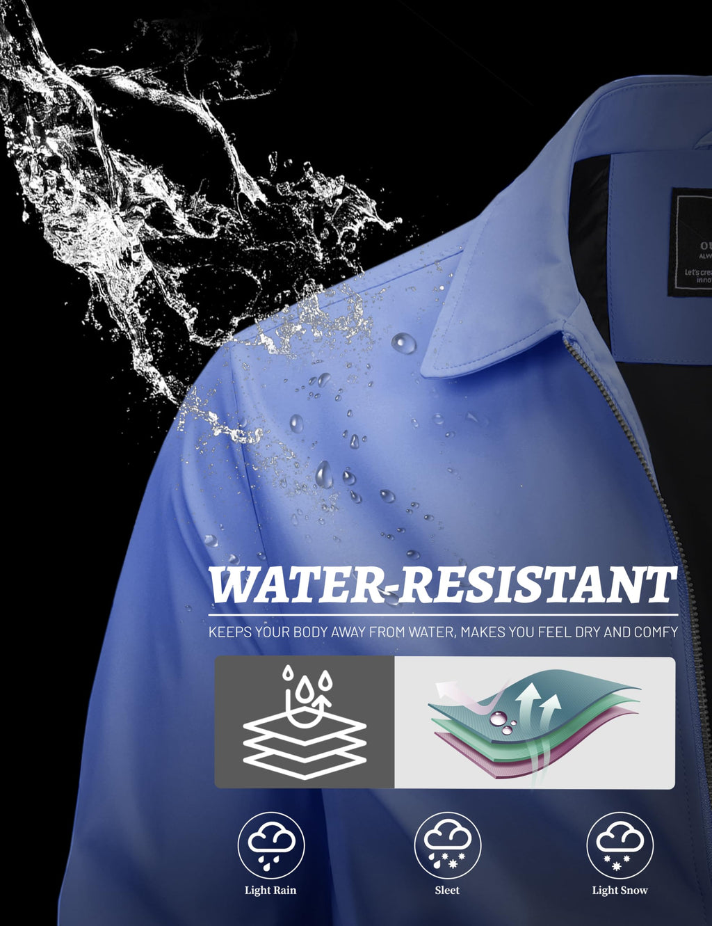 MAGCOMSEN Black Jacket Lightweight Windbreaker Spring Fall Jackets Zip Up Light Coat Business Casual Jacket with Pockets,S