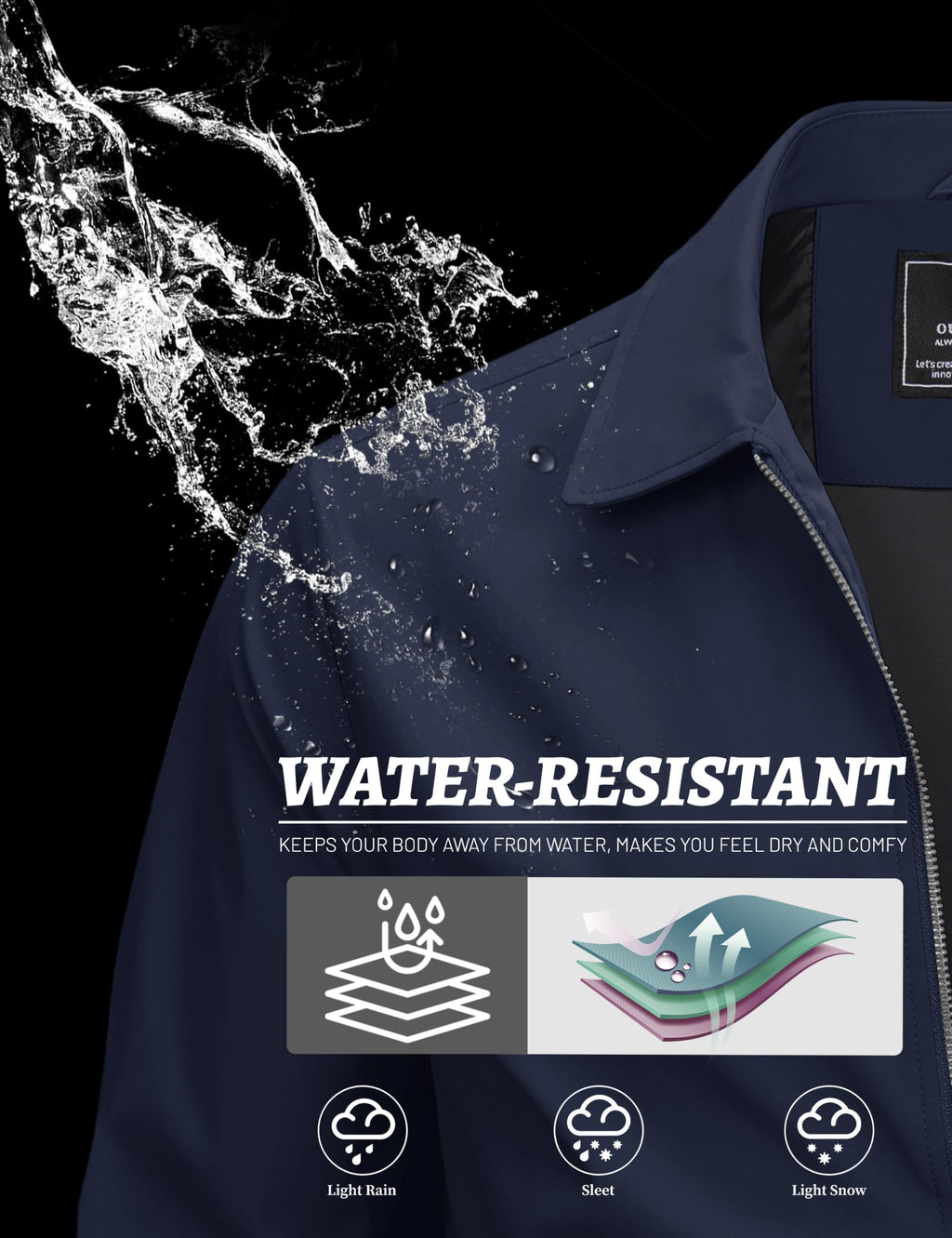 MAGCOMSEN Black Jacket Lightweight Windbreaker Spring Fall Jackets Zip Up Light Coat Business Casual Jacket with Pockets,S