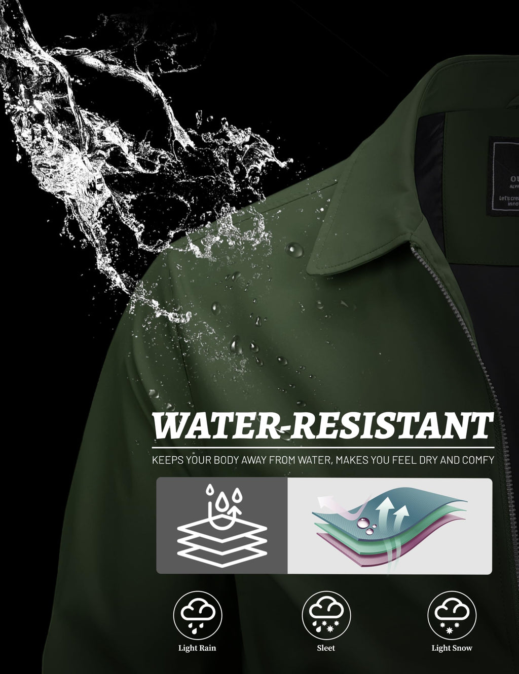 MAGCOMSEN Black Jacket Lightweight Windbreaker Spring Fall Jackets Zip Up Light Coat Business Casual Jacket with Pockets,S