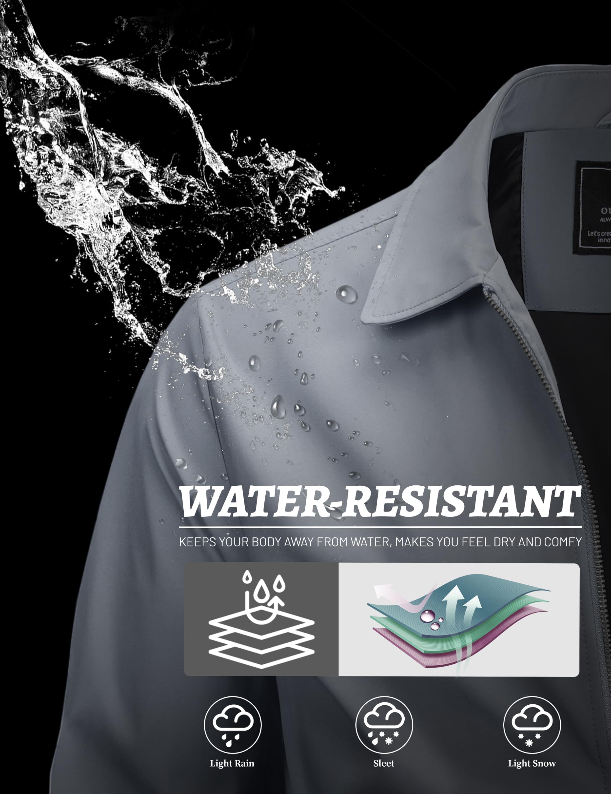 MAGCOMSEN Black Jacket Lightweight Windbreaker Spring Fall Jackets Zip Up Light Coat Business Casual Jacket with Pockets,S