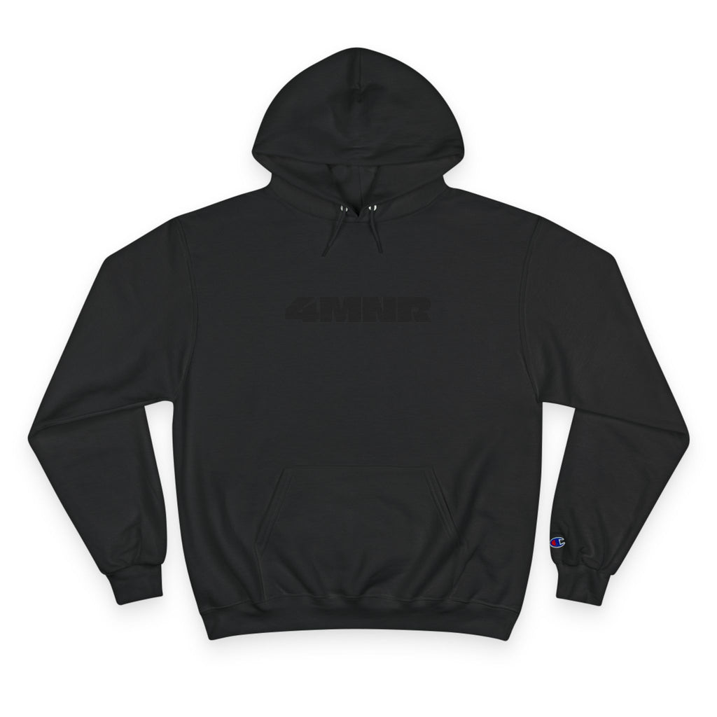 Black Embossed 'Champion' Hoodie - Minimal Streetwear Pullover